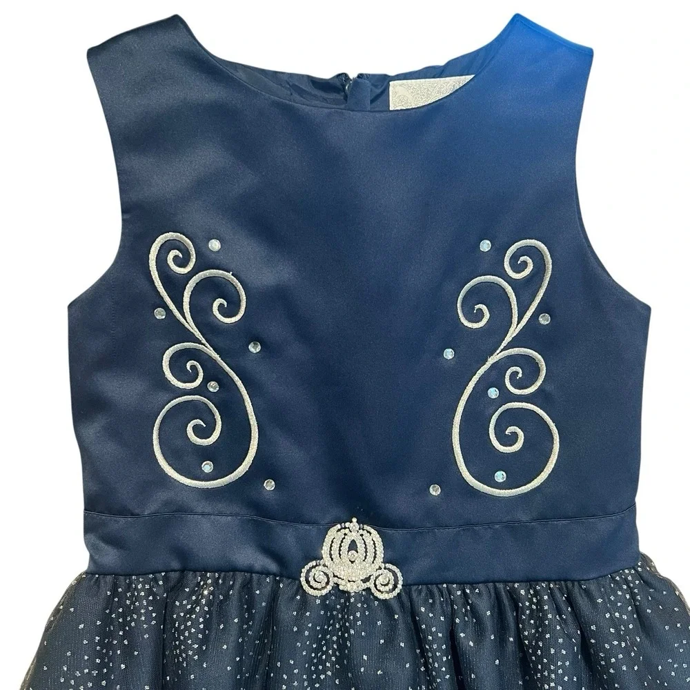 Disney Store Holiday Party Dress Girls Cinderella Rhinestone Coach Brooch Size 6